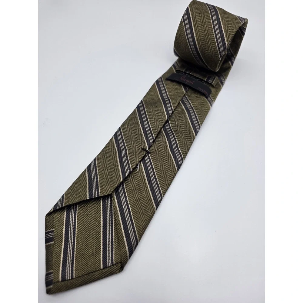 VTG Joseph By Joseph A Bank Silk Stripped Tie Olive Black 3.